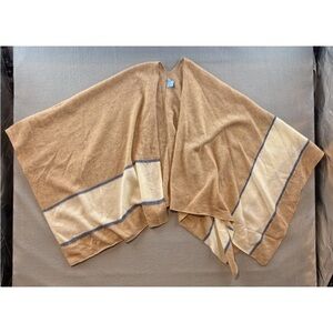 j mclaughlin Shall 100% Cashmere One Size Beige Blue Stripe White Wrap